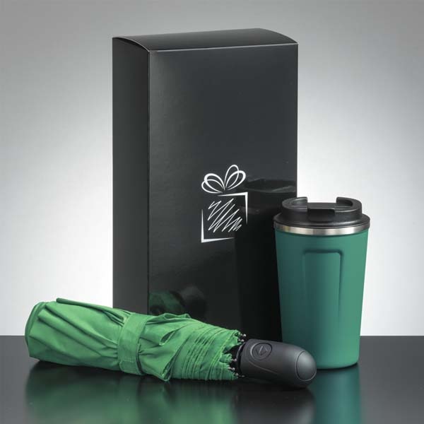 Logotrade corporate gifts photo of: Traveller set: thermal mug 350 ml and full automatic umbrella, green