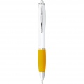 Nash ballpoint pen with white barrel and coloured grip, White / Yellow