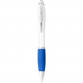 Nash ballpoint pen with white barrel and coloured grip, White / Aqua