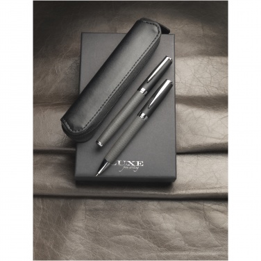 Logo trade promotional items image of: Carbon duo pen gift set with pouch