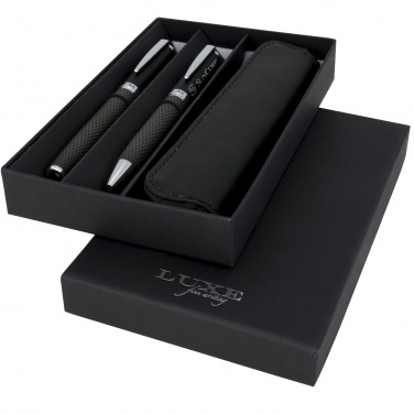 Logo trade promotional gifts image of: Carbon duo pen gift set with pouch