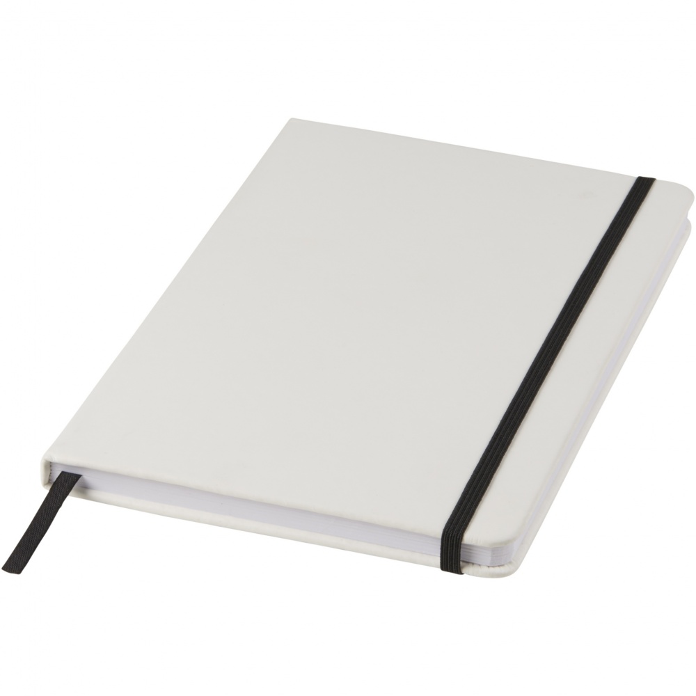 Logo trade promotional items image of: Spectrum A5 white notebook with coloured strap