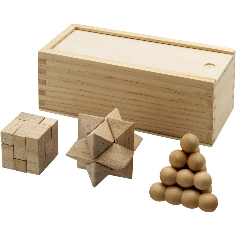 Logo trade promotional giveaways image of: Brainiac 3-piece wooden brain teaser set