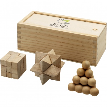 Logo trade promotional products image of: Brainiac 3-piece wooden brain teaser set