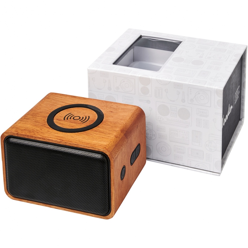 Logo trade advertising product photo of: Wooden 3W speaker with wireless charging pad