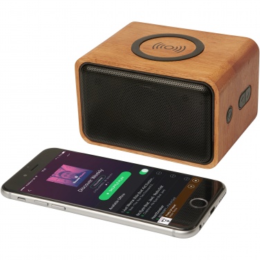 Logo trade promotional merchandise photo of: Wooden 3W speaker with wireless charging pad