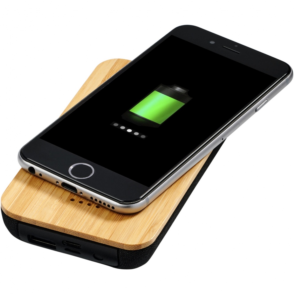 Logo trade promotional products image of: Future 6000 mAh bamboo/fabric wireless power bank