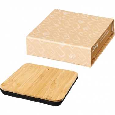 Logo trade promotional giveaway photo of: Leaf 5W bamboo and fabric wireless charging pad