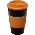 Americano® 350 ml insulated tumbler with grip, Solid black / Orange