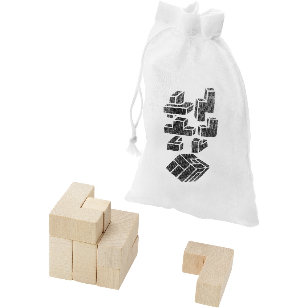 Logo trade business gifts image of: Solfee wooden squares brain teaser with pouch