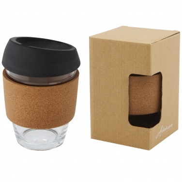 Logo trade promotional gifts image of: Lidan 360 ml borosilicate glass tumbler with cork grip and silicone lid