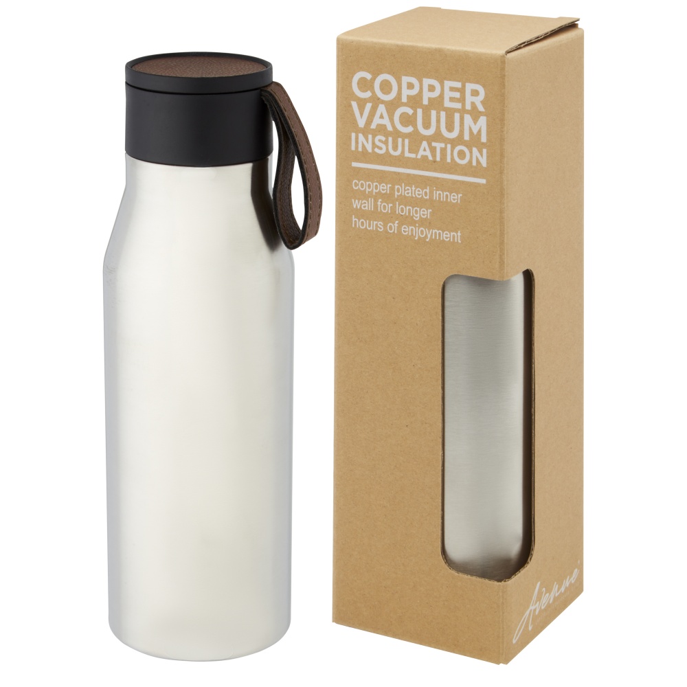 Logotrade promotional giveaways photo of: Ljungan 500 ml copper vacuum insulated stainless steel bottle with PU leather strap and lid