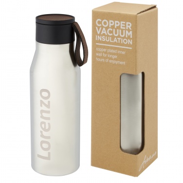 Logo trade promotional giveaways image of: Ljungan 500 ml copper vacuum insulated stainless steel bottle with PU leather strap and lid