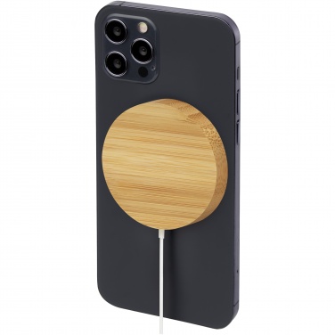 Logotrade promotional gift image of: Atra 10W bamboo magnetic wireless charging pad