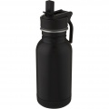 Lina 400 ml stainless steel sport bottle with straw and loop, Solid black