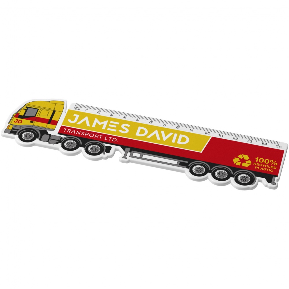 Logo trade promotional merchandise photo of: Tait 15 cm lorry-shaped recycled plastic ruler