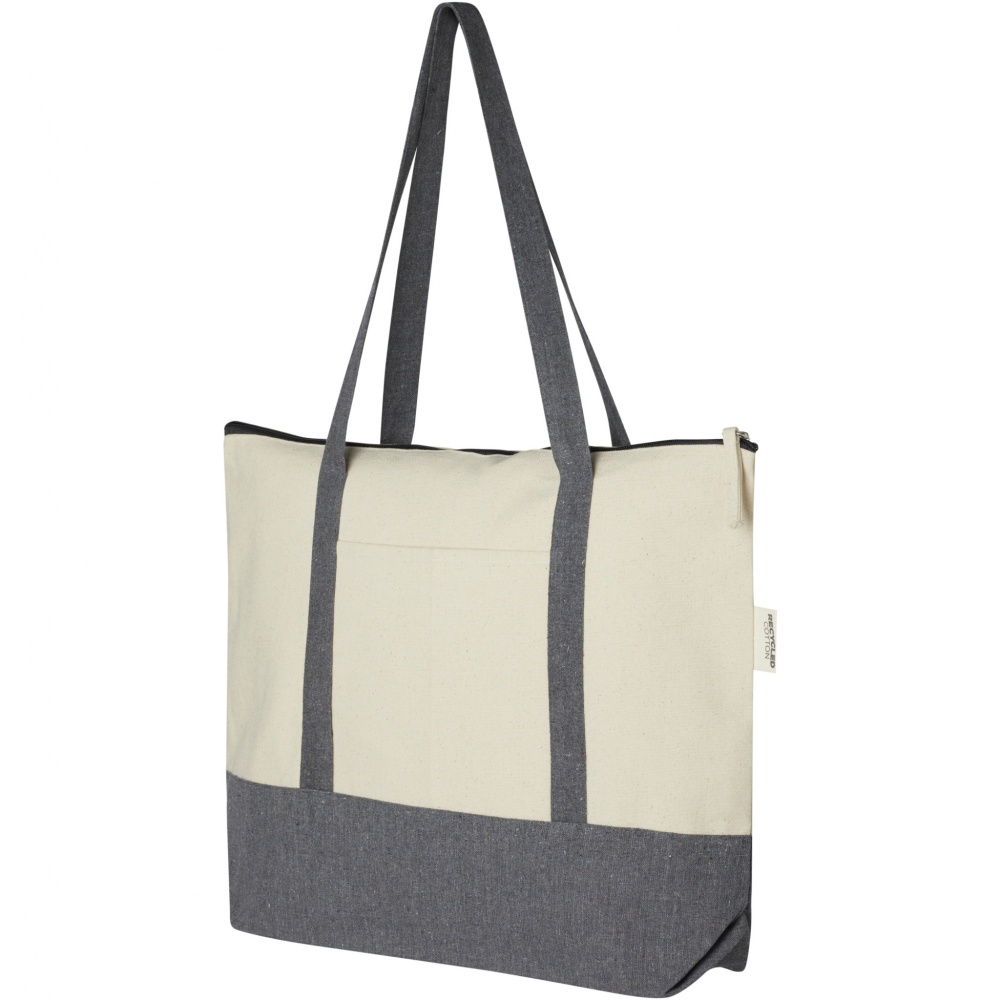 Logotrade promotional product image of: Repose 320 g/m² recycled cotton zippered tote bag 10L