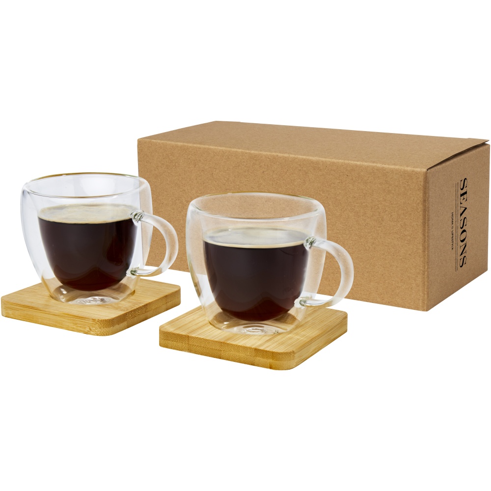 Logo trade promotional item photo of: Manti 2-piece 100 ml double-wall glass cup with bamboo coaster 