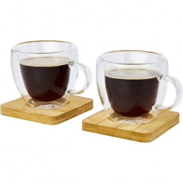 Logo trade promotional product photo of: Manti 2-piece 100 ml double-wall glass cup with bamboo coaster 