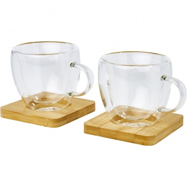 Logo trade corporate gift photo of: Manti 2-piece 100 ml double-wall glass cup with bamboo coaster 