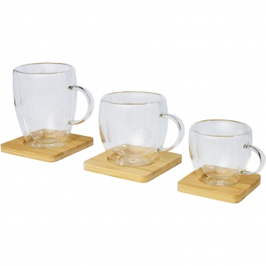 Logotrade promotional item image of: Manti 2-piece 100 ml double-wall glass cup with bamboo coaster 