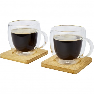 Logo trade advertising products picture of: Manti 2-piece 250 ml double-wall glass cup with bamboo coaster 