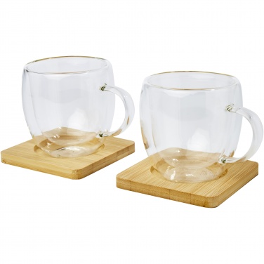 Logo trade corporate gifts image of: Manti 2-piece 250 ml double-wall glass cup with bamboo coaster 