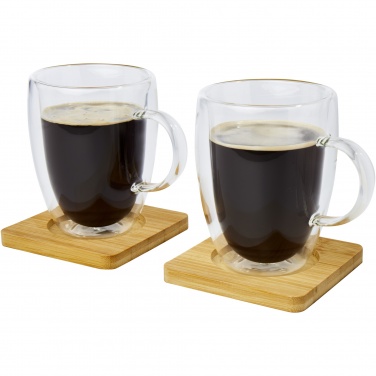 Logotrade promotional items photo of: Manti 2-piece 350 ml double-wall glass cup with bamboo coaster 