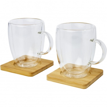 Logotrade advertising product picture of: Manti 2-piece 350 ml double-wall glass cup with bamboo coaster 