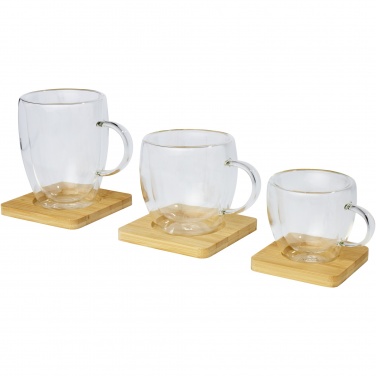 Logo trade corporate gifts image of: Manti 2-piece 350 ml double-wall glass cup with bamboo coaster 