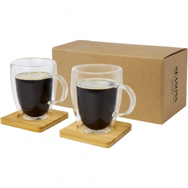 Logo trade corporate gift photo of: Manti 2-piece 350 ml double-wall glass cup with bamboo coaster 