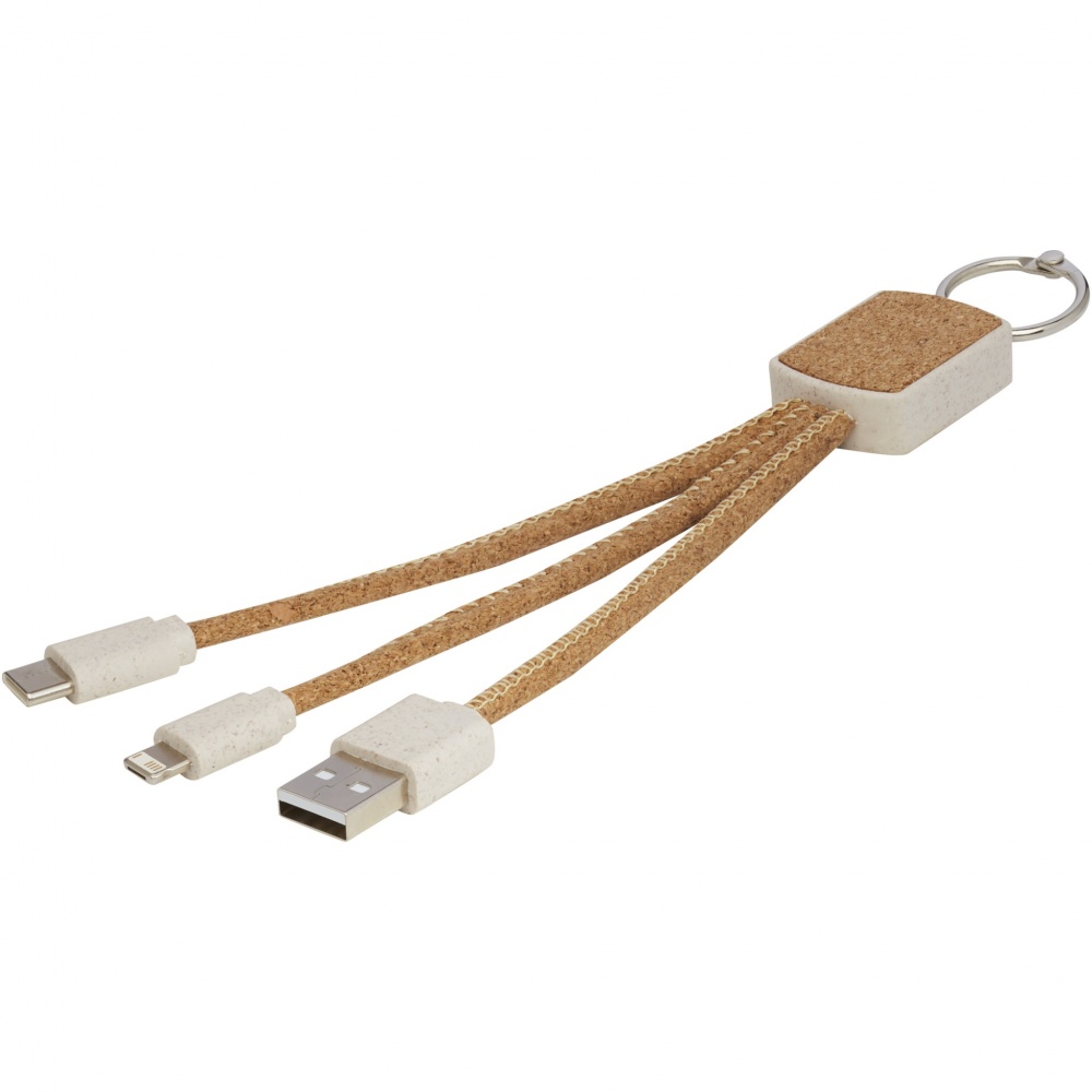 Logotrade corporate gift picture of: Bates wheat straw and cork 3-in-1 charging cable