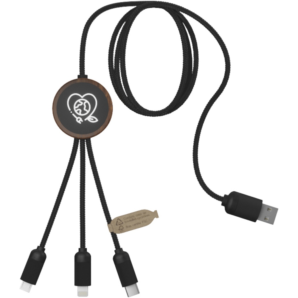 Logotrade promotional merchandise image of: SCX.design C36 3-in-1 rPET light-up logo extended charging cable with round bamboo casing