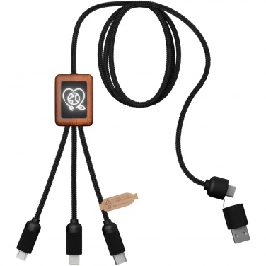 Logo trade business gift photo of: SCX.design C38 5-in-1 rPET light-up logo charging cable with squared wooden casing