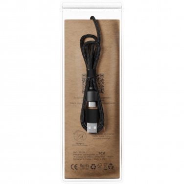 Logo trade promotional gifts image of: SCX.design C37 5-in-1 rPET light-up logo charging cable with round wooden casing