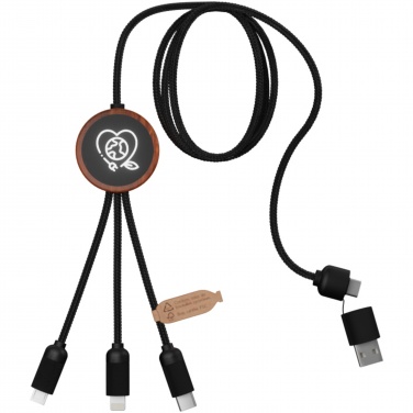 Logo trade business gift photo of: SCX.design C37 5-in-1 rPET light-up logo charging cable with round wooden casing