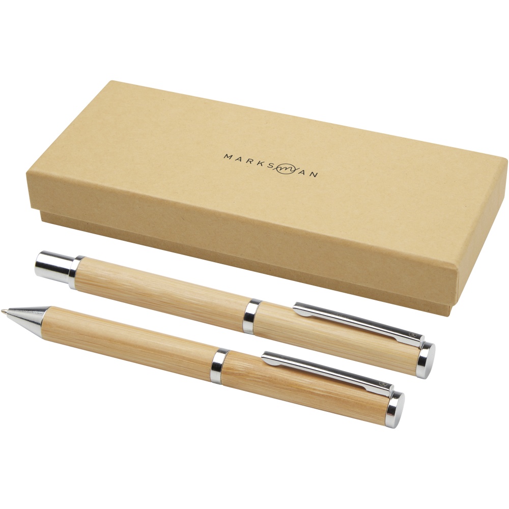 Logo trade promotional product photo of: Apolys bamboo ballpoint and rollerball pen gift set 