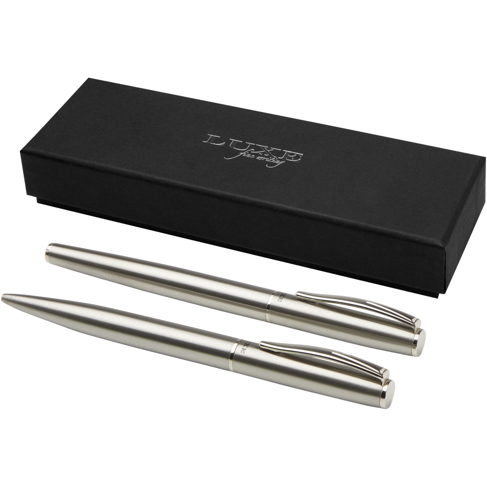 Logo trade business gifts image of: Didimis recycled stainless steel ballpoint and rollerball pen set