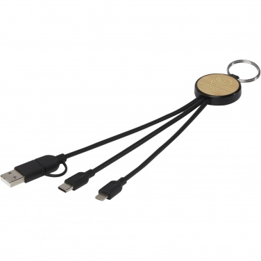 Logo trade promotional gift photo of: Tecta 6-in-1 recycled plastic/bamboo charging cable with keyring