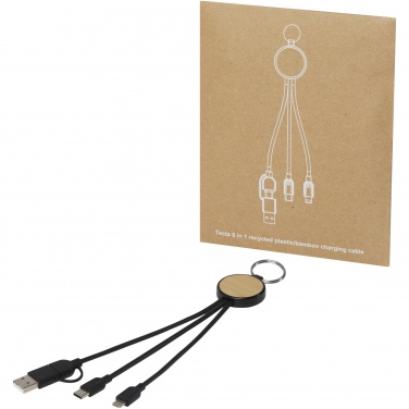 Logo trade corporate gifts picture of: Tecta 6-in-1 recycled plastic/bamboo charging cable with keyring