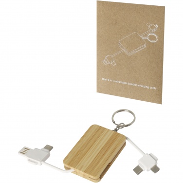 Logo trade promotional item photo of: Reel 6-in-1 retractable bamboo key ring charging cable