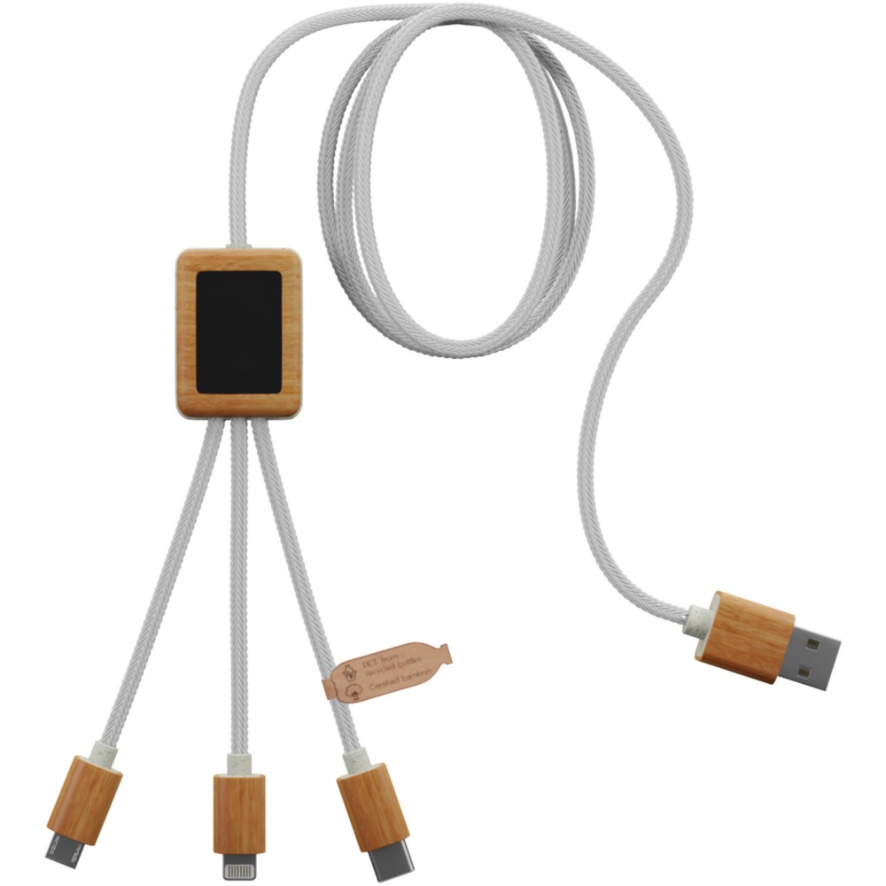 Logo trade promotional products image of: SCX.design C39 3-in-1 rPET light-up logo charging cable with squared bamboo casing