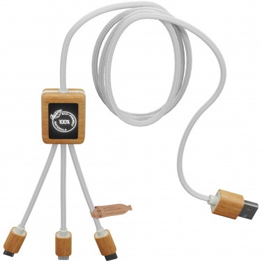 Logotrade promotional items photo of: SCX.design C39 3-in-1 rPET light-up logo charging cable with squared bamboo casing