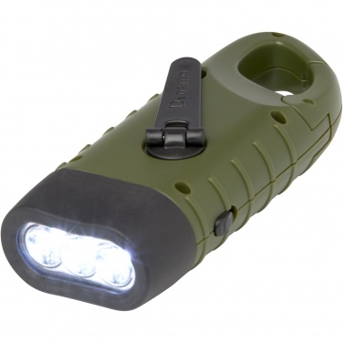 Logo trade corporate gifts picture of: Helios recycled plastic solar dynamo flashlight with carabiner