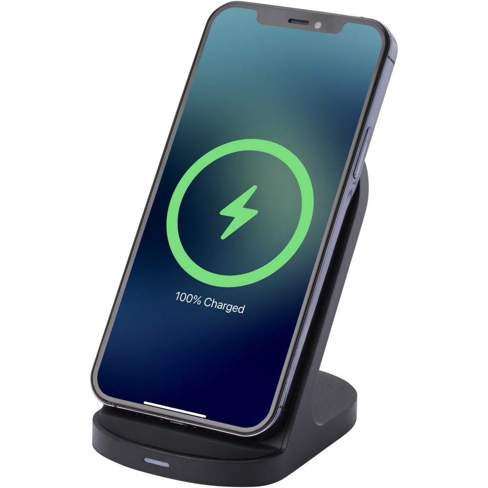 Logo trade promotional products picture of: Loop 15W dual coil RCS recycled plastic wireless charging stand