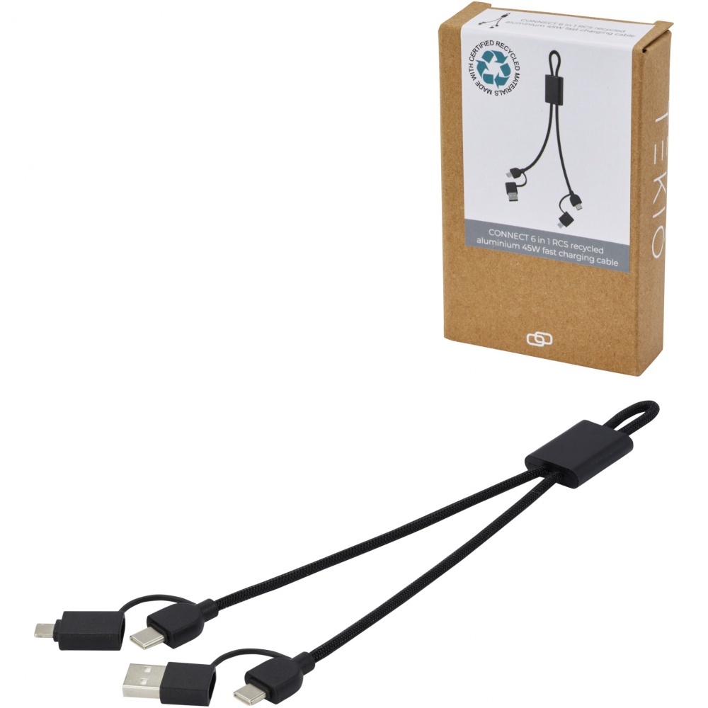 Logo trade advertising products picture of: Connect 6-in-1 RCS recycled aluminium 45W quick charge & data transfer cable