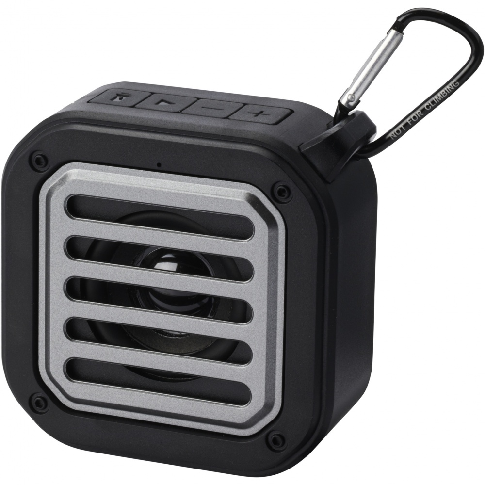 Logotrade promotional giveaway picture of: Solo 3W IPX5 RCS recycled plastic solar Bluetooth® speaker with carabiner 