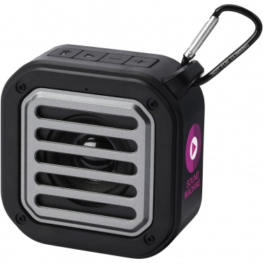 Logo trade promotional product photo of: Solo 3W IPX5 RCS recycled plastic solar Bluetooth® speaker with carabiner 