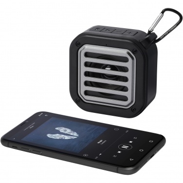 Logotrade corporate gift image of: Solo 3W IPX5 RCS recycled plastic solar Bluetooth® speaker with carabiner 