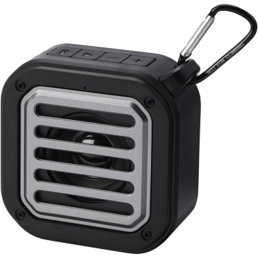 Logo trade advertising products picture of: Solo 3W IPX5 RCS recycled plastic solar Bluetooth® speaker with carabiner 